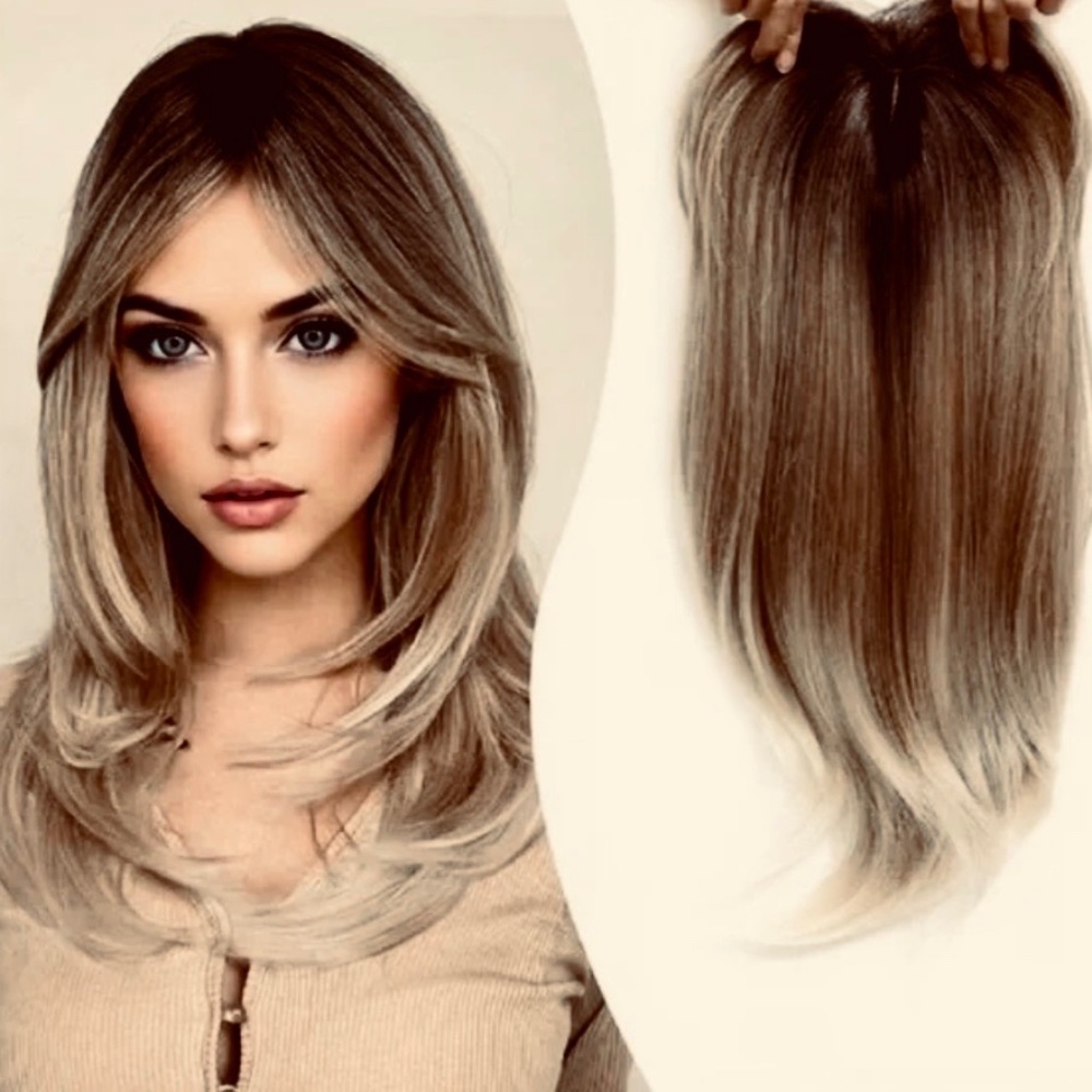 Hair Topper 18 Inch Long  3 Clips for Women with Thinning Hair, Ombre